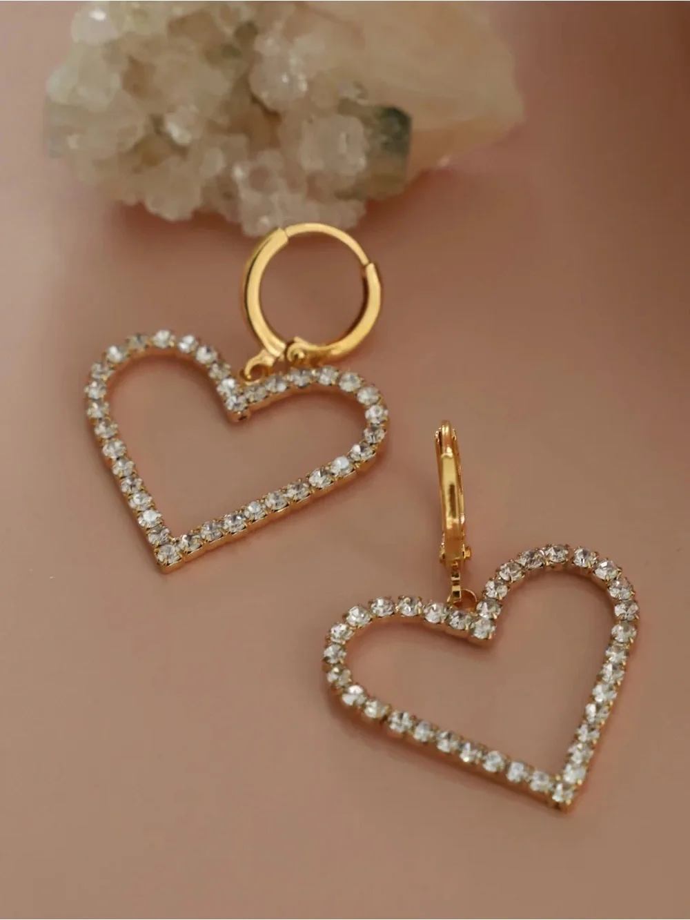 Gold Filled  Heart Hoop Earrings with Clear Crystal Accents